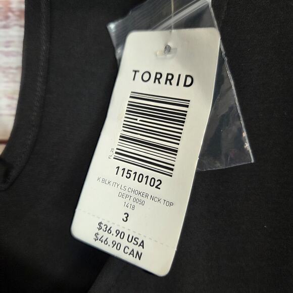 NWT Torrid Choker Neck Tunic Top 3X Black Long Sleeve Timeless Minimalist Basic - Picture 6 of 13